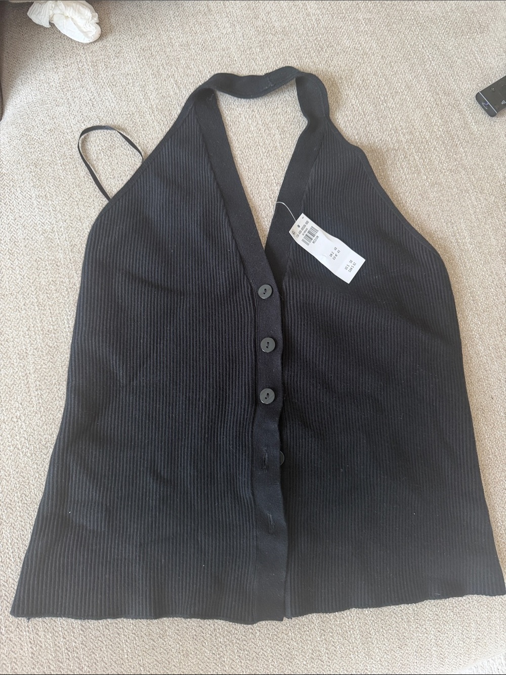 Abercrombie & Fitch Black Ribbed Halter Button-Front Tank